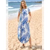 image:imageWIHOLL Summer Dresses Cap Sleeve Crewneck Maxi Long Casual Dress with Pockets Beach Vacation Sundresses 2026 TrendyFloral Blue Leaf