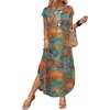 image:imageWIHOLL Summer Dresses Cap Sleeve Crewneck Maxi Long Casual Dress with Pockets Beach Vacation Sundresses 2026 TrendyFloral Blue Orange
