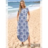 image:imageWIHOLL Summer Dresses Cap Sleeve Crewneck Maxi Long Casual Dress with Pockets Beach Vacation Sundresses 2026 TrendyFloral Boho Khaki Blue