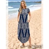image:imageWIHOLL Summer Dresses Cap Sleeve Crewneck Maxi Long Casual Dress with Pockets Beach Vacation Sundresses 2026 TrendyFloral Navy Blue  White Striped