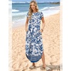 image:imageWIHOLL Summer Dresses Cap Sleeve Crewneck Maxi Long Casual Dress with Pockets Beach Vacation Sundresses 2026 TrendyFloral Porcelain Blue