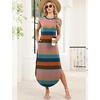 image:imageWIHOLL Summer Dresses Cap Sleeve Crewneck Maxi Long Casual Dress with Pockets Beach Vacation Sundresses 2026 TrendyFloral Rainbow Striped