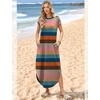 image:imageWIHOLL Summer Dresses Cap Sleeve Crewneck Maxi Long Casual Dress with Pockets Beach Vacation Sundresses 2026 TrendyFloral Rainbow Striped