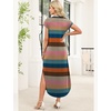 image:imageWIHOLL Summer Dresses Cap Sleeve Crewneck Maxi Long Casual Dress with Pockets Beach Vacation Sundresses 2026 TrendyFloral Rainbow Striped