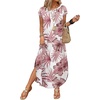 image:imageWIHOLL Summer Dresses Cap Sleeve Crewneck Maxi Long Casual Dress with Pockets Beach Vacation Sundresses 2026 TrendyFloral Rose Red Leaf