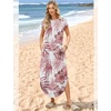 image:imageWIHOLL Summer Dresses Cap Sleeve Crewneck Maxi Long Casual Dress with Pockets Beach Vacation Sundresses 2026 TrendyFloral Rose Red Leaf
