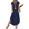 image:imageWIHOLL Summer Dresses Cap Sleeve Crewneck Maxi Long Casual Dress with Pockets Beach Vacation Sundresses 2026 TrendyNavy Blue