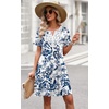 image:imageWIHOLL Summer Dresses for Women Casual Tshirt Boho Dress Wedding Guest Dresses Short Sleeve Fashion Beach Vacation Clothes1blue Ethnic Floral