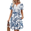 image:imageWIHOLL Summer Dresses for Women Casual Tshirt Boho Dress Wedding Guest Dresses Short Sleeve Fashion Beach Vacation Clothes1blue Ethnic Floral