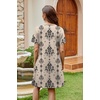 image:imageWIHOLL Summer Dresses for Women Casual Tshirt Boho Dress Wedding Guest Dresses Short Sleeve Fashion Beach Vacation ClothesBeige Ethnic Floral