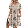 image:imageWIHOLL Summer Dresses for Women Casual Tshirt Boho Dress Wedding Guest Dresses Short Sleeve Fashion Beach Vacation ClothesBeige Ethnic Floral
