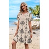 image:imageWIHOLL Summer Dresses for Women Casual Tshirt Boho Dress Wedding Guest Dresses Short Sleeve Fashion Beach Vacation ClothesBeige Ethnic Floral
