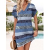 image:imageWIHOLL Summer Dresses for Women Casual Tshirt Dress Midi Dresses Fashion Beach Vacation Clothes2blue Gray Stripe