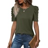 image:imageWIHOLL Summer Tops for Women Puff Sleeve Crewneck T Shirts Dressy Casual Blouses Spring Outfits Fashion ClothesArmy Green