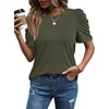image:imageWIHOLL Summer Tops for Women Puff Sleeve Crewneck T Shirts Dressy Casual Blouses Spring Outfits Fashion ClothesArmy Green