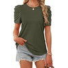 image:imageWIHOLL Summer Tops for Women Puff Sleeve Crewneck T Shirts Dressy Casual Blouses Spring Outfits Fashion ClothesArmy Green