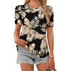 image:imageWIHOLL Summer Tops for Women Puff Sleeve Crewneck T Shirts Dressy Casual Blouses Spring Outfits Fashion ClothesBeige Leaf