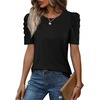 image:imageWIHOLL Summer Tops for Women Puff Sleeve Crewneck T Shirts Dressy Casual Blouses Spring Outfits Fashion ClothesBlack