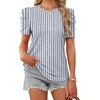 image:imageWIHOLL Summer Tops for Women Puff Sleeve Crewneck T Shirts Dressy Casual Blouses Spring Outfits Fashion ClothesBlue Strips