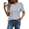 image:imageWIHOLL Summer Tops for Women Puff Sleeve Crewneck T Shirts Dressy Casual Blouses Spring Outfits Fashion ClothesBlue Strips