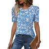 image:imageWIHOLL Summer Tops for Women Puff Sleeve Crewneck T Shirts Dressy Casual Blouses Spring Outfits Fashion ClothesBlue White