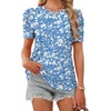 image:imageWIHOLL Summer Tops for Women Puff Sleeve Crewneck T Shirts Dressy Casual Blouses Spring Outfits Fashion ClothesBlue White
