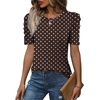 image:imageWIHOLL Summer Tops for Women Puff Sleeve Crewneck T Shirts Dressy Casual Blouses Spring Outfits Fashion ClothesBrown Polka Dots