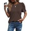 image:imageWIHOLL Summer Tops for Women Puff Sleeve Crewneck T Shirts Dressy Casual Blouses Spring Outfits Fashion ClothesBrown Polka Dots