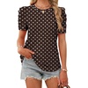 image:imageWIHOLL Summer Tops for Women Puff Sleeve Crewneck T Shirts Dressy Casual Blouses Spring Outfits Fashion ClothesBrown Polka Dots