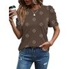 image:imageWIHOLL Summer Tops for Women Puff Sleeve Crewneck T Shirts Dressy Casual Blouses Spring Outfits Fashion ClothesBrown Print