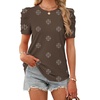 image:imageWIHOLL Summer Tops for Women Puff Sleeve Crewneck T Shirts Dressy Casual Blouses Spring Outfits Fashion ClothesBrown Print