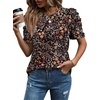 image:imageWIHOLL Summer Tops for Women Puff Sleeve Crewneck T Shirts Dressy Casual Blouses Spring Outfits Fashion ClothesColorful Flowers