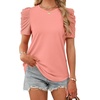 image:imageWIHOLL Summer Tops for Women Puff Sleeve Crewneck T Shirts Dressy Casual Blouses Spring Outfits Fashion ClothesCoral