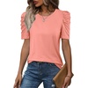 image:imageWIHOLL Summer Tops for Women Puff Sleeve Crewneck T Shirts Dressy Casual Blouses Spring Outfits Fashion ClothesCoral