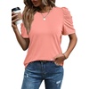 image:imageWIHOLL Summer Tops for Women Puff Sleeve Crewneck T Shirts Dressy Casual Blouses Spring Outfits Fashion ClothesCoral