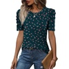 image:imageWIHOLL Summer Tops for Women Puff Sleeve Crewneck T Shirts Dressy Casual Blouses Spring Outfits Fashion ClothesDark Green Floral