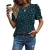 image:imageWIHOLL Summer Tops for Women Puff Sleeve Crewneck T Shirts Dressy Casual Blouses Spring Outfits Fashion ClothesDark Green Floral
