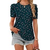 image:imageWIHOLL Summer Tops for Women Puff Sleeve Crewneck T Shirts Dressy Casual Blouses Spring Outfits Fashion ClothesDark Green Floral