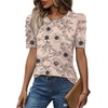 image:imageWIHOLL Summer Tops for Women Puff Sleeve Crewneck T Shirts Dressy Casual Blouses Spring Outfits Fashion ClothesFloral Beige
