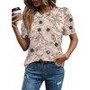 image:imageWIHOLL Summer Tops for Women Puff Sleeve Crewneck T Shirts Dressy Casual Blouses Spring Outfits Fashion ClothesFloral Beige