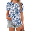 image:imageWIHOLL Summer Tops for Women Puff Sleeve Crewneck T Shirts Dressy Casual Blouses Spring Outfits Fashion ClothesFloral Blue