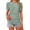 image:imageWIHOLL Summer Tops for Women Puff Sleeve Crewneck T Shirts Dressy Casual Blouses Spring Outfits Fashion ClothesFloral Green2