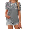 image:imageWIHOLL Summer Tops for Women Puff Sleeve Crewneck T Shirts Dressy Casual Blouses Spring Outfits Fashion ClothesFloral Grey