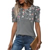 image:imageWIHOLL Summer Tops for Women Puff Sleeve Crewneck T Shirts Dressy Casual Blouses Spring Outfits Fashion ClothesFloral Grey