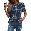 image:imageWIHOLL Summer Tops for Women Puff Sleeve Crewneck T Shirts Dressy Casual Blouses Spring Outfits Fashion ClothesFloral Navy