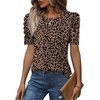 image:imageWIHOLL Summer Tops for Women Puff Sleeve Crewneck T Shirts Dressy Casual Blouses Spring Outfits Fashion ClothesLeopard Print