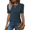 image:imageWIHOLL Summer Tops for Women Puff Sleeve Crewneck T Shirts Dressy Casual Blouses Spring Outfits Fashion ClothesNavy Blue Polka Dots