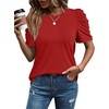 image:imageWIHOLL Summer Tops for Women Puff Sleeve Crewneck T Shirts Dressy Casual Blouses Spring Outfits Fashion ClothesRed