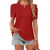 image:imageWIHOLL Summer Tops for Women Puff Sleeve Crewneck T Shirts Dressy Casual Blouses Spring Outfits Fashion ClothesRed