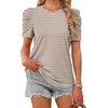 image:imageWIHOLL Summer Tops for Women Puff Sleeve Crewneck T Shirts Dressy Casual Blouses Spring Outfits Fashion ClothesStripe